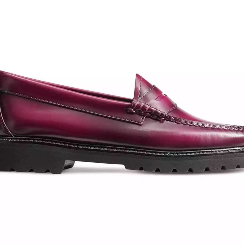 G.H.BASS Women's Plum Leather Whitney Candy Lug Weejun Loafer Flats - Plum - 8 - Picture 8 of 10